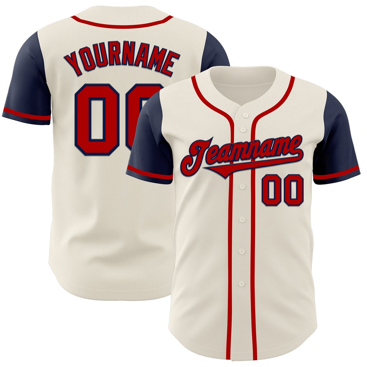 Custom Cream Red-Navy Authentic Two Tone Baseball Jersey - Main View