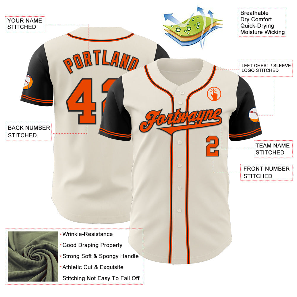 Custom Cream Orange-Black Authentic Two Tone Baseball Jersey view 3