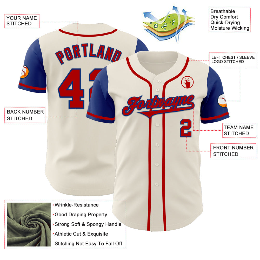 Custom Cream Red-Royal Authentic Two Tone Baseball Jersey view 3