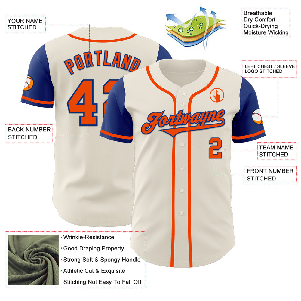 Custom Cream Orange-Royal Authentic Two Tone Baseball Jersey view 3