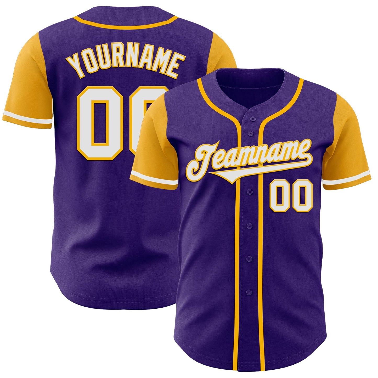 Custom Purple White-Gold Authentic Two Tone Baseball Jersey - Main View