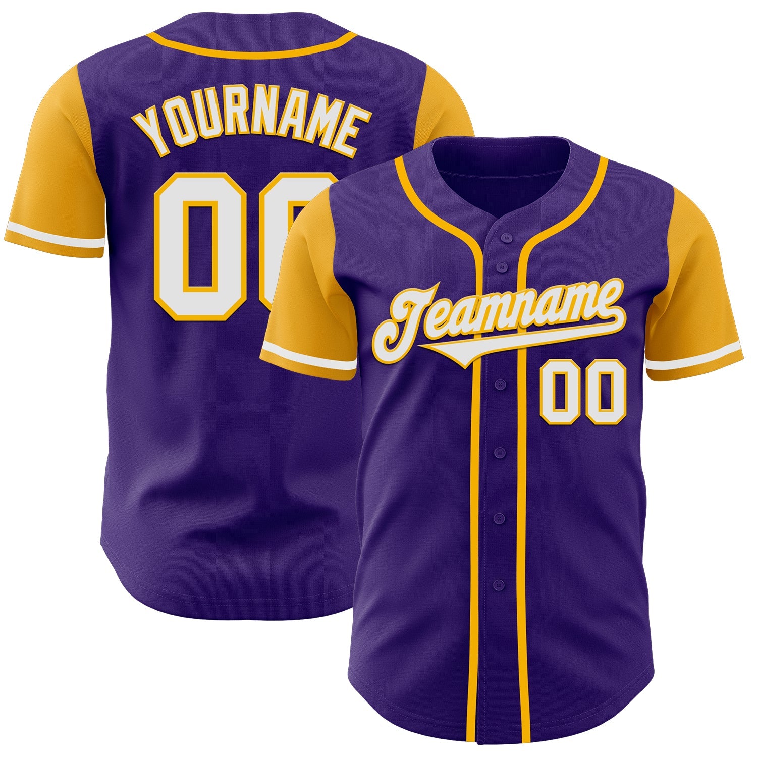 Custom Purple White-Gold Authentic Two Tone Baseball Jersey - Main View