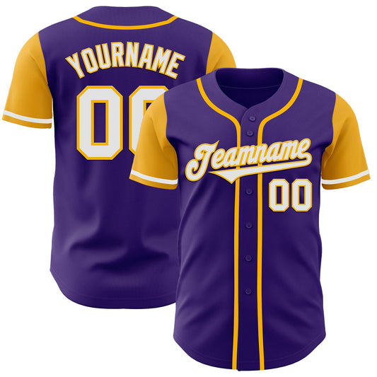 Custom Purple White-Gold Authentic Two Tone Baseball Jersey - Main View
