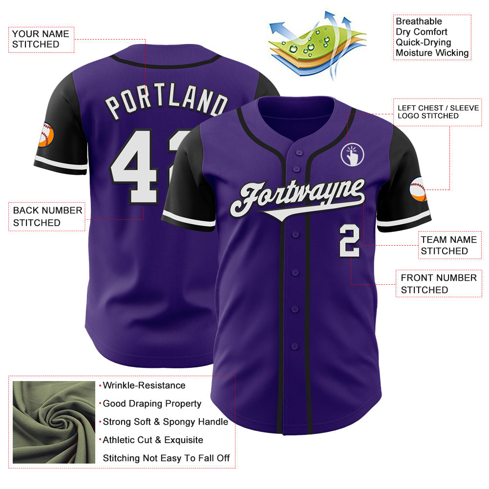 Custom Purple White-Black Authentic Two Tone Baseball Jersey view 3