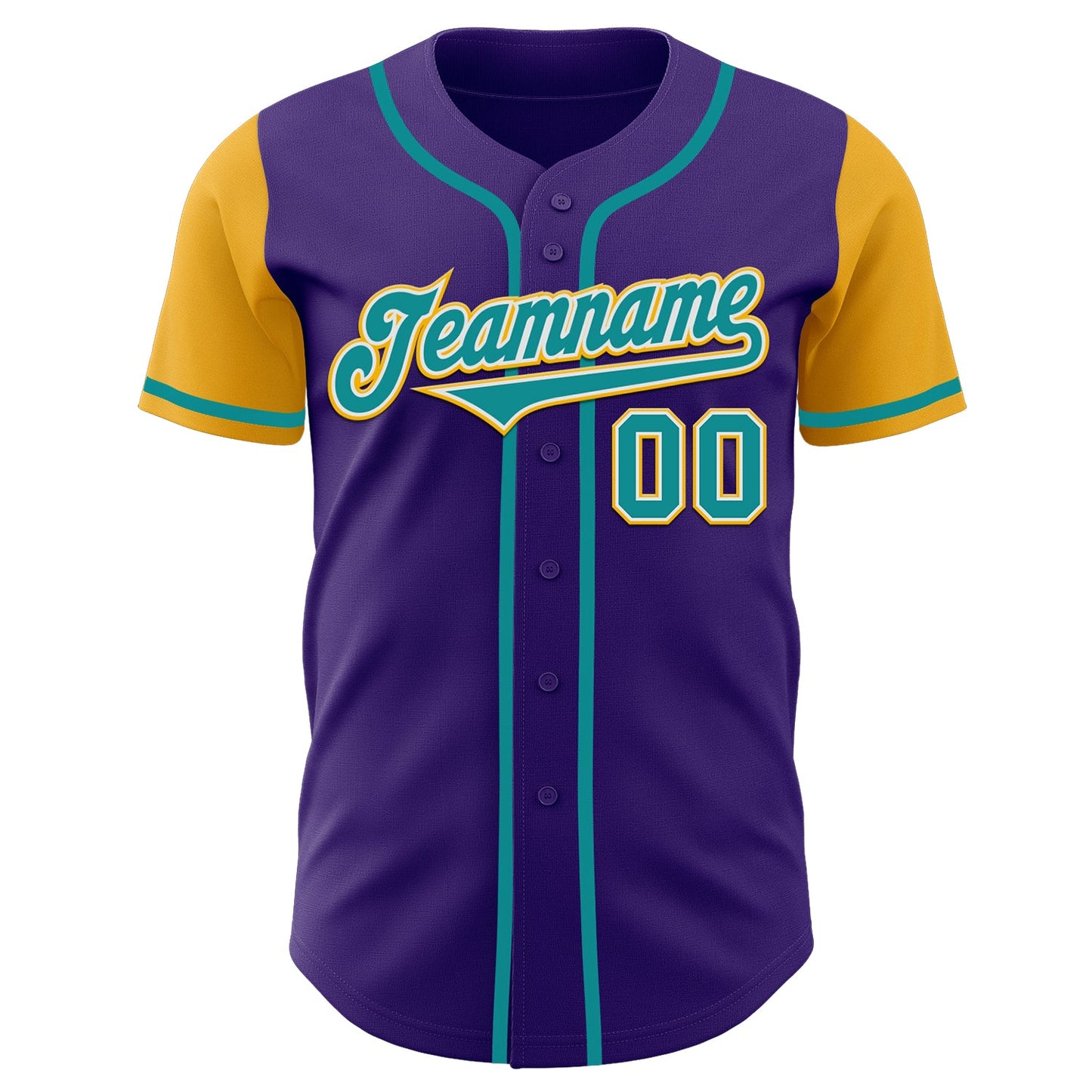 Custom Purple Teal-Gold Authentic Two Tone Baseball Jersey view 2