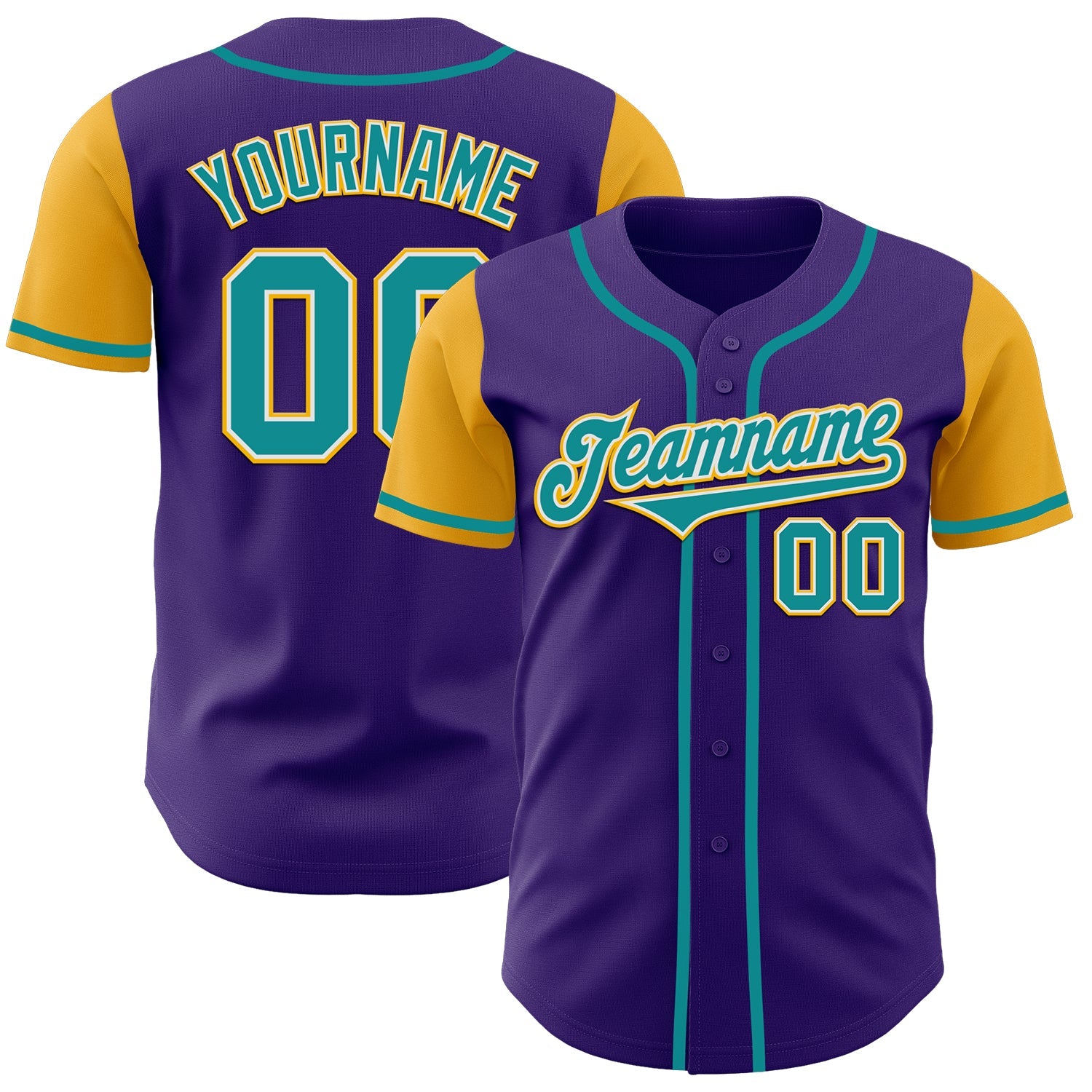 Custom Purple Teal-Gold Authentic Two Tone Baseball Jersey - Main View