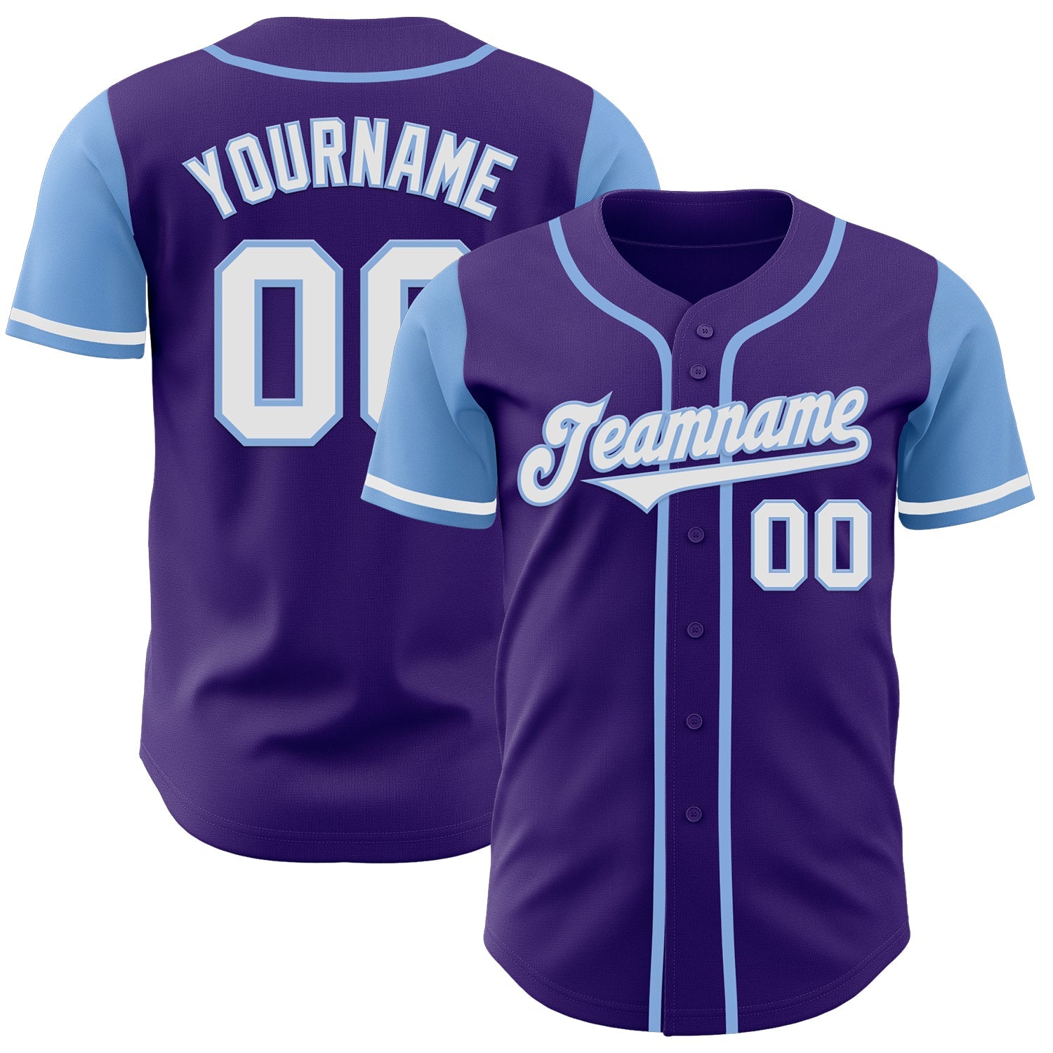 Custom Purple White-Light Blue Authentic Two Tone Baseball Jersey - Main View