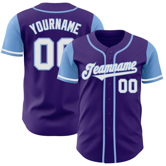 Custom Purple White-Light Blue Authentic Two Tone Baseball Jersey - Main View