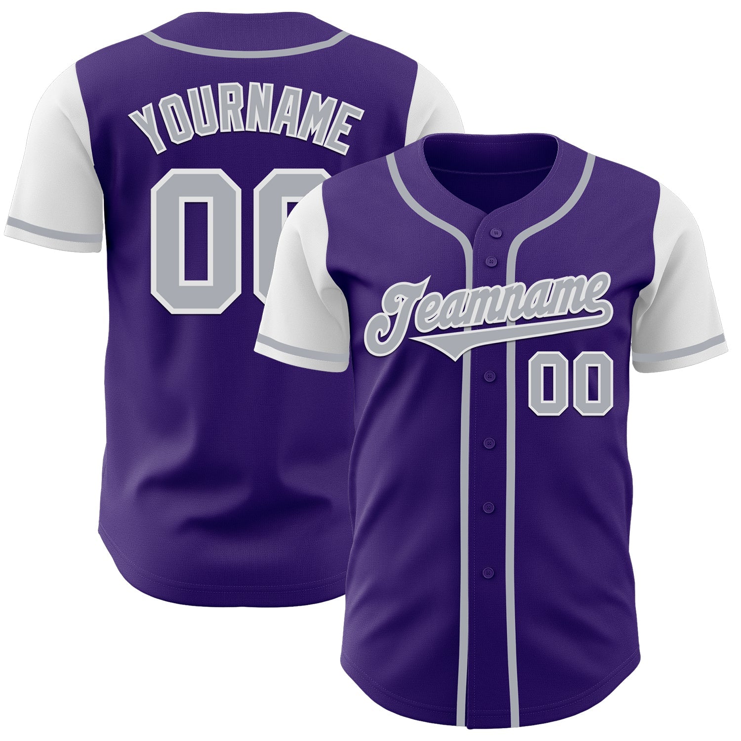 Custom Purple Gray-White Authentic Two Tone Baseball Jersey - Main View