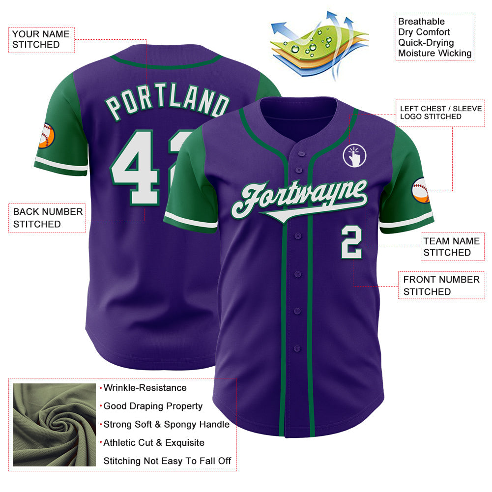 Custom Purple White-Kelly Green Authentic Two Tone Baseball Jersey view 3