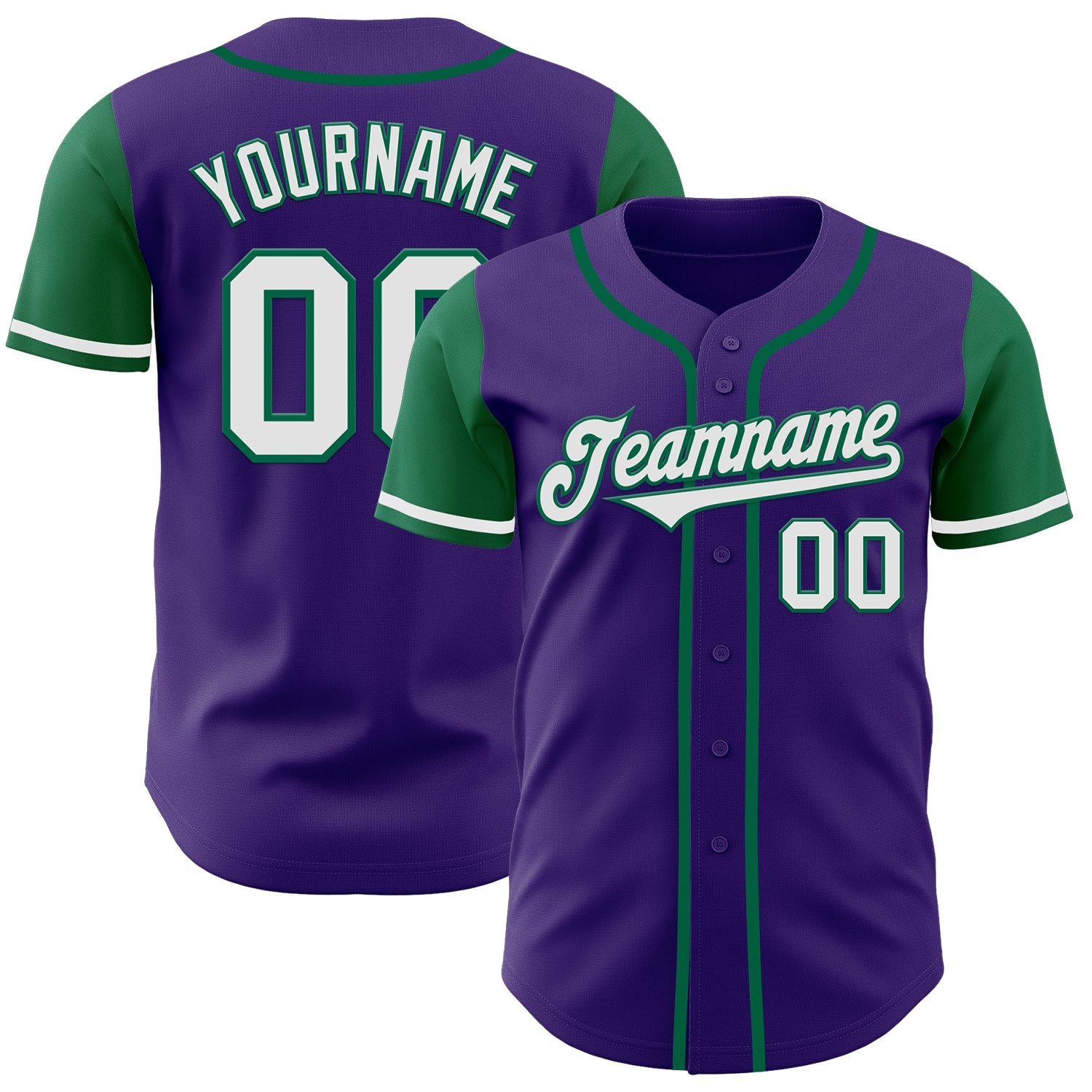Custom Purple White-Kelly Green Authentic Two Tone Baseball Jersey - Main View