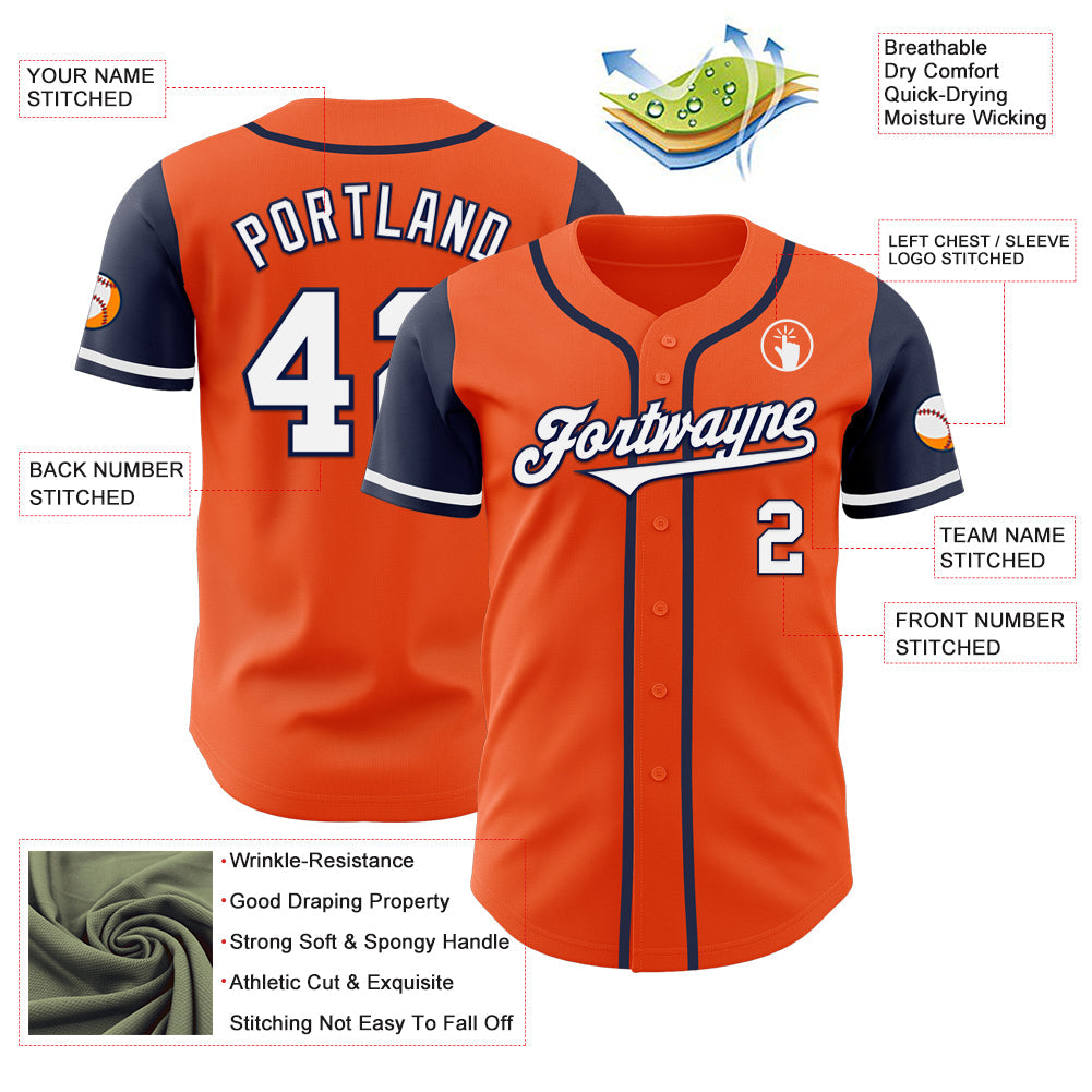 Custom Orange White-Navy Authentic Two Tone Baseball Jersey view 3