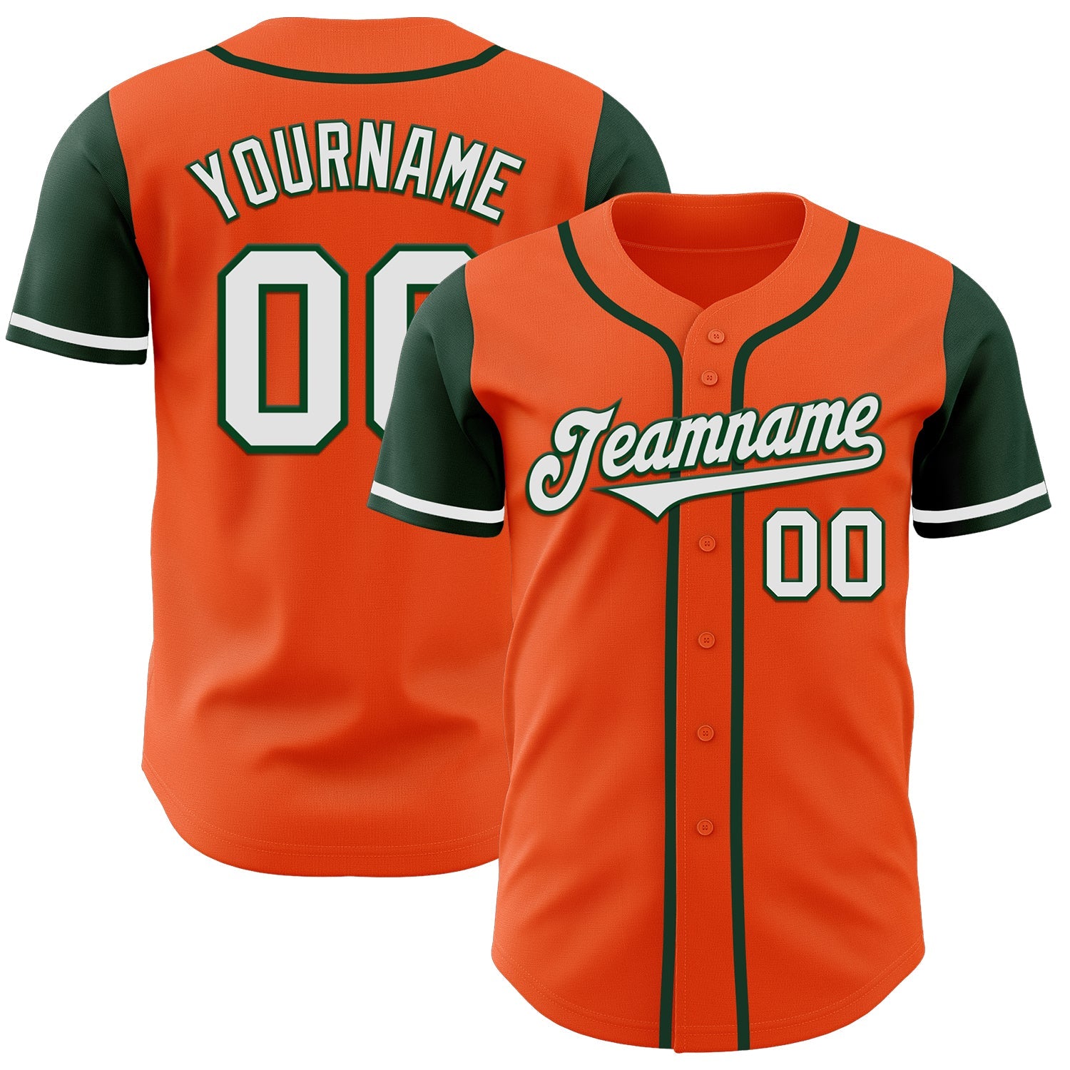 Custom Orange White-Green Authentic Two Tone Baseball Jersey - Main View
