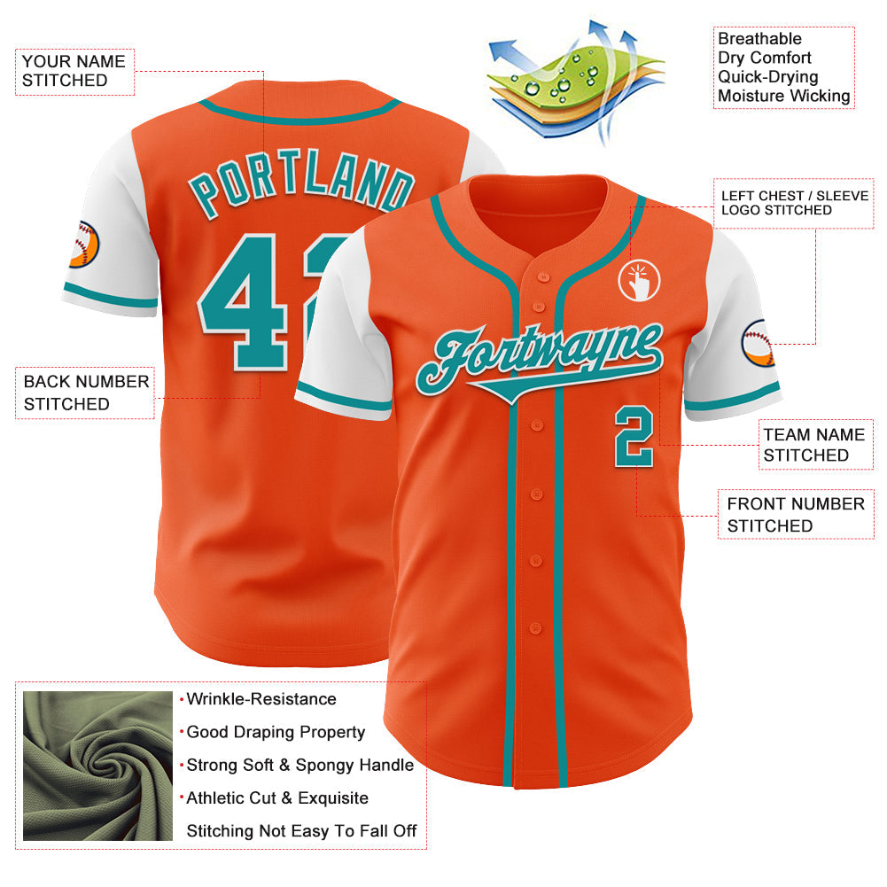 Custom Orange Teal-White Authentic Two Tone Baseball Jersey view 3
