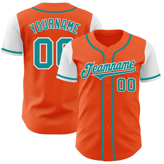 Custom Orange Teal-White Authentic Two Tone Baseball Jersey - Main View