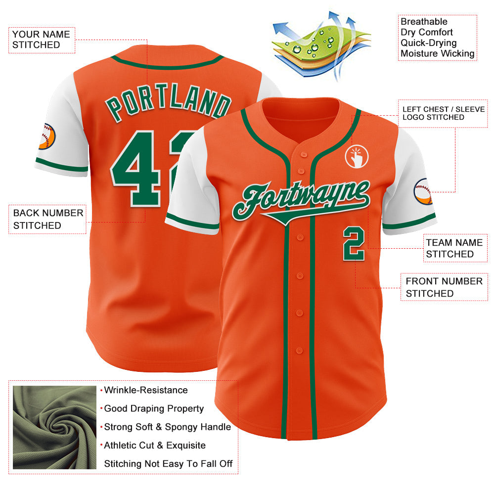 Custom Orange Kelly Green-White Authentic Two Tone Baseball Jersey view 3