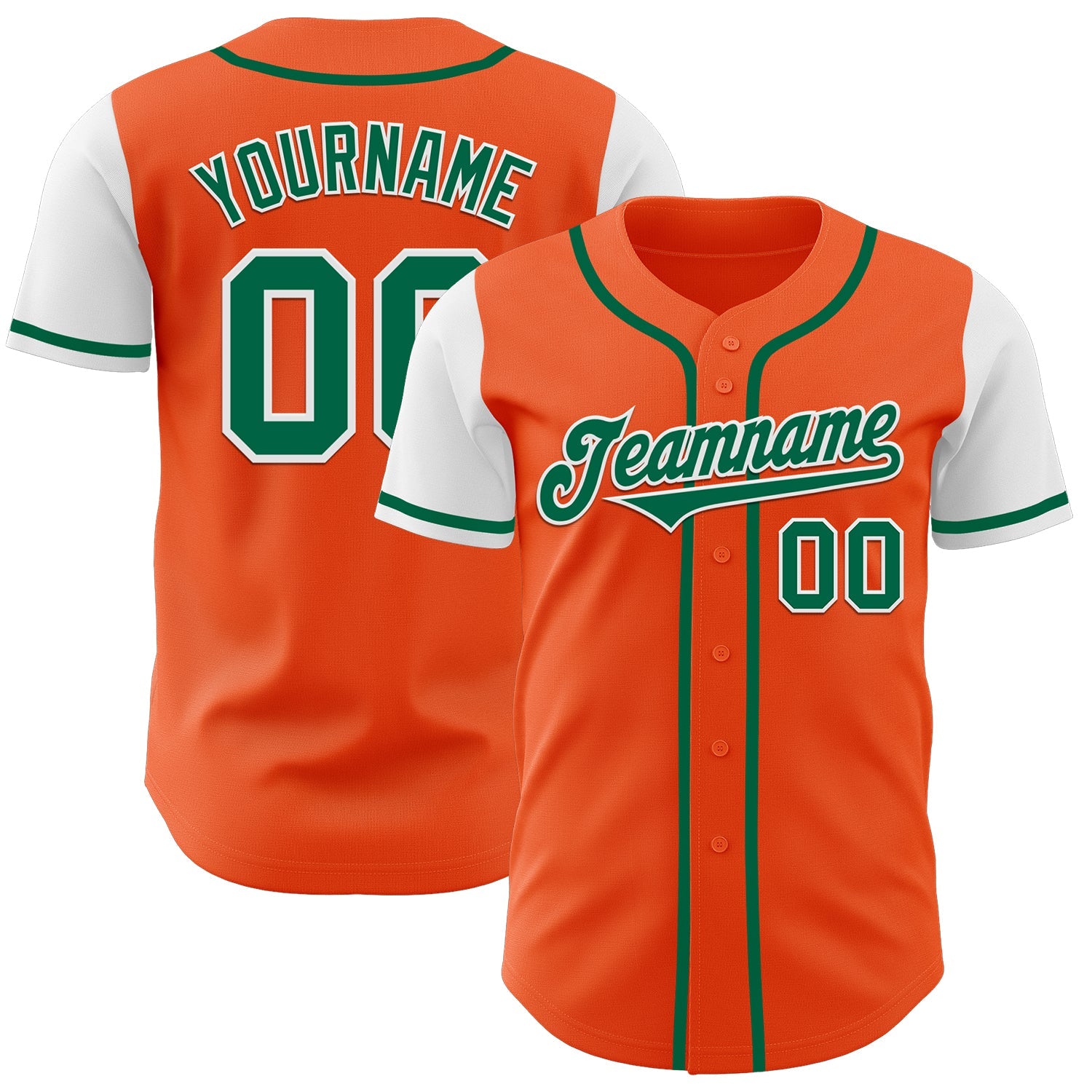 Custom Orange Kelly Green-White Authentic Two Tone Baseball Jersey - Main View