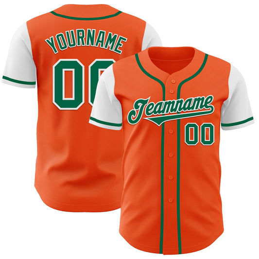 Custom Orange Kelly Green-White Authentic Two Tone Baseball Jersey - Main View