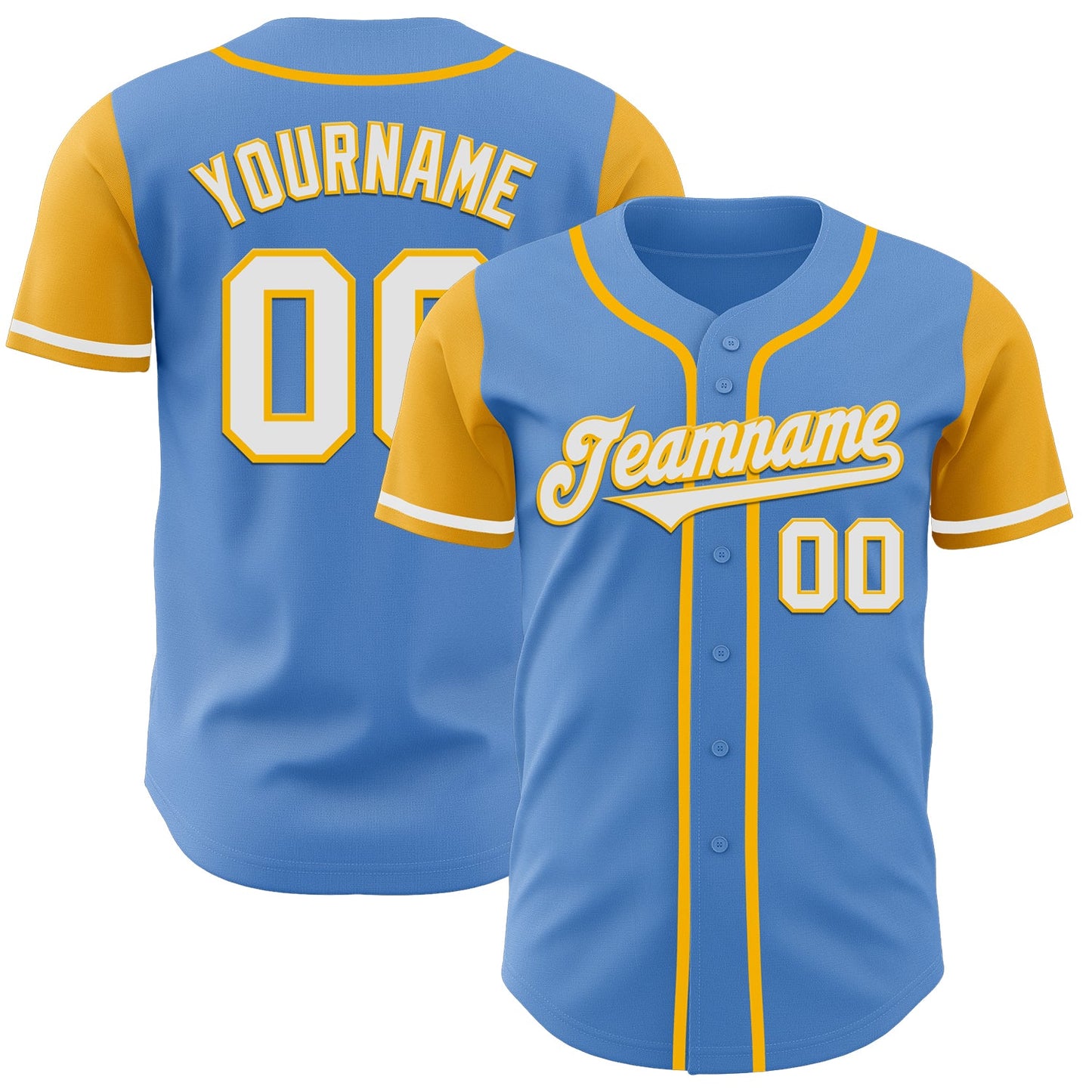 Custom Powder Blue White-Gold Authentic Two Tone Baseball Jersey - Main View