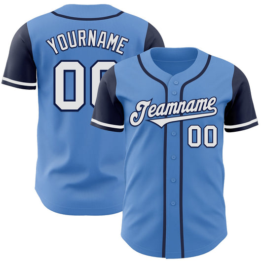 Custom Powder Blue White-Navy Authentic Two Tone Baseball Jersey - Main View