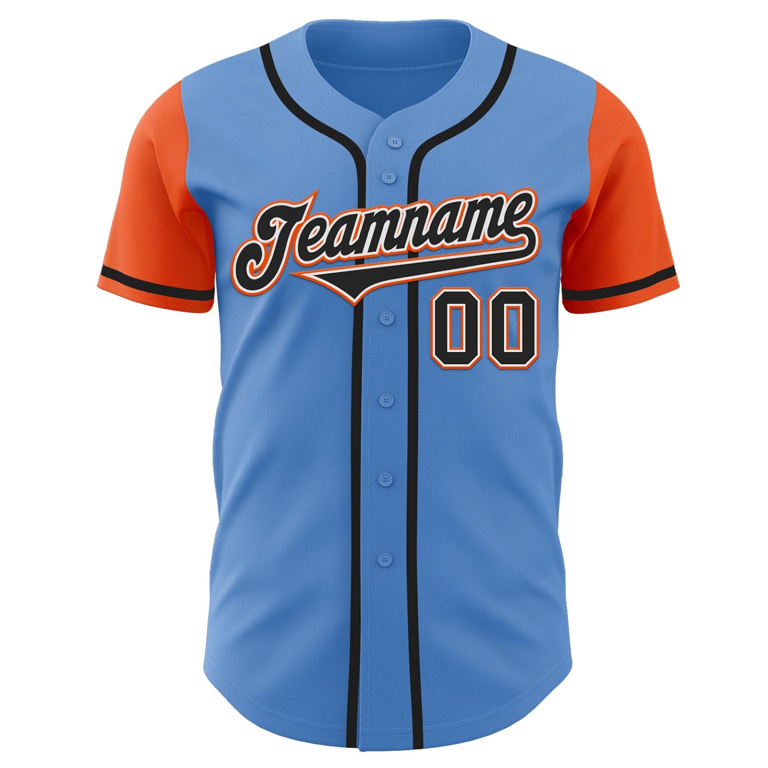 Custom Powder Blue Black-Orange Authentic Two Tone Baseball Jersey view 2