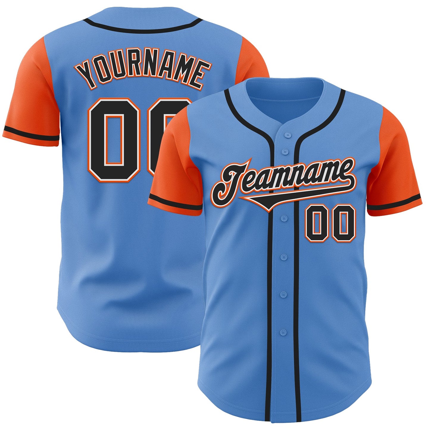 Custom Powder Blue Black-Orange Authentic Two Tone Baseball Jersey - Main View