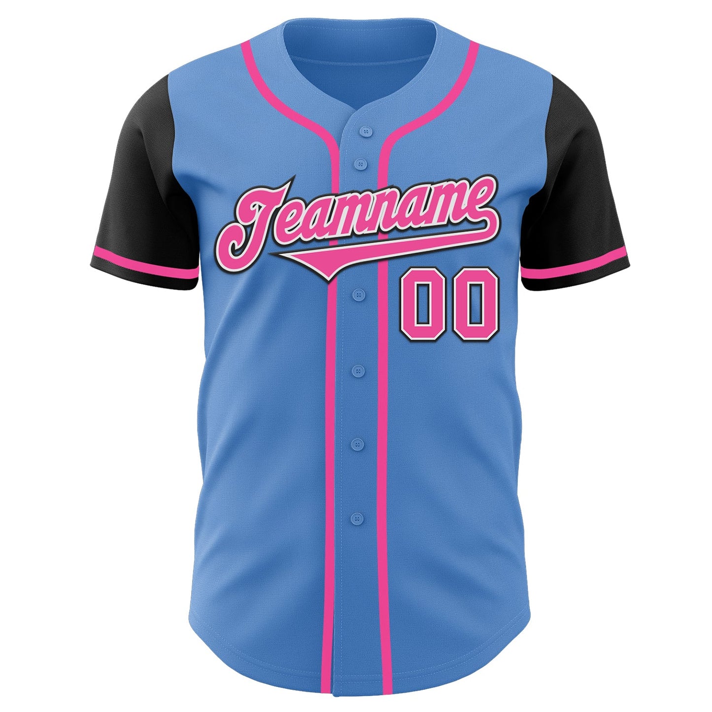 Custom Powder Blue Pink-Black Authentic Two Tone Baseball Jersey view 2