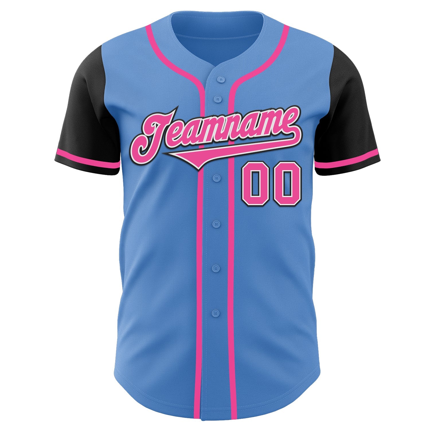 Custom Powder Blue Pink-Black Authentic Two Tone Baseball Jersey view 2