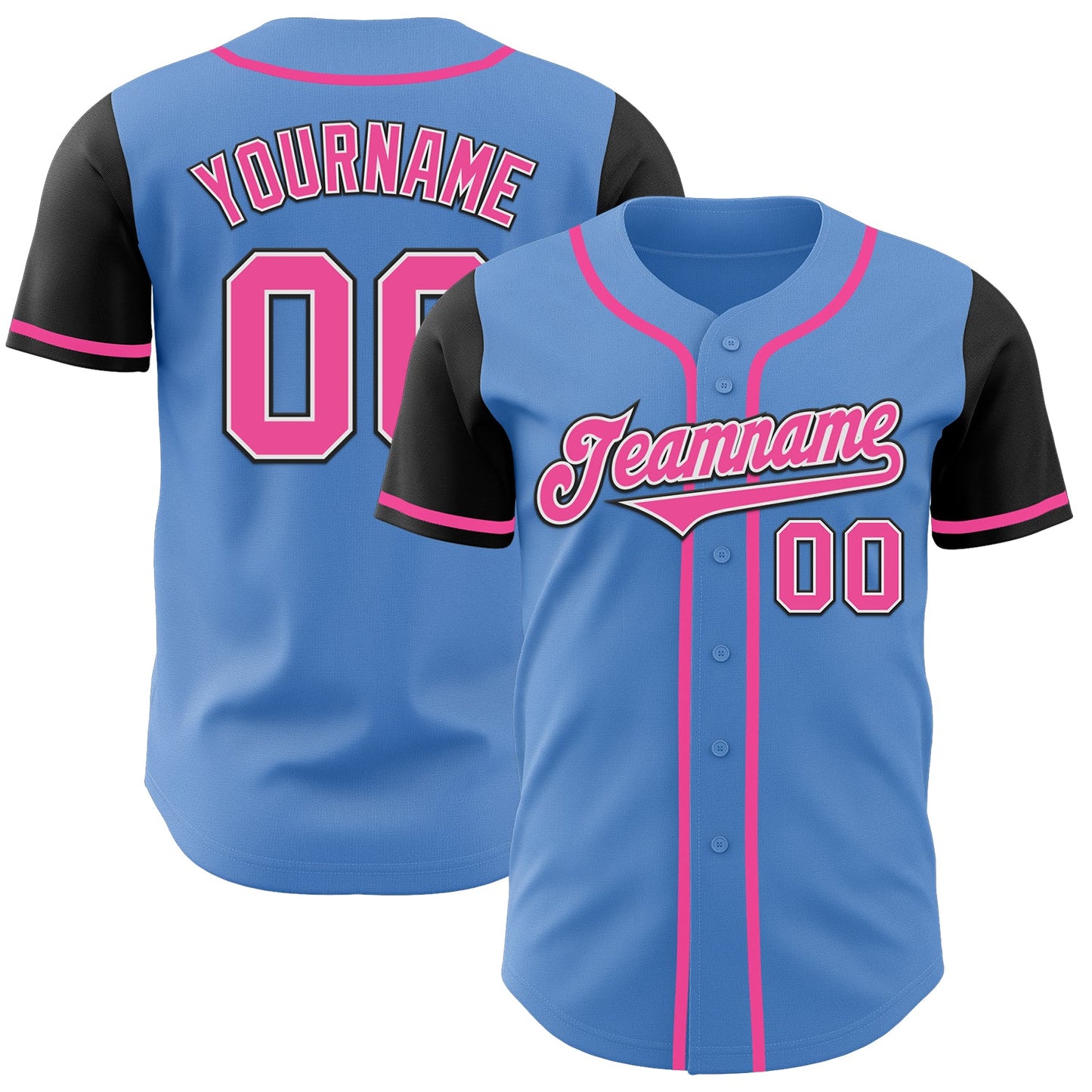 Custom Powder Blue Pink-Black Authentic Two Tone Baseball Jersey - Main View