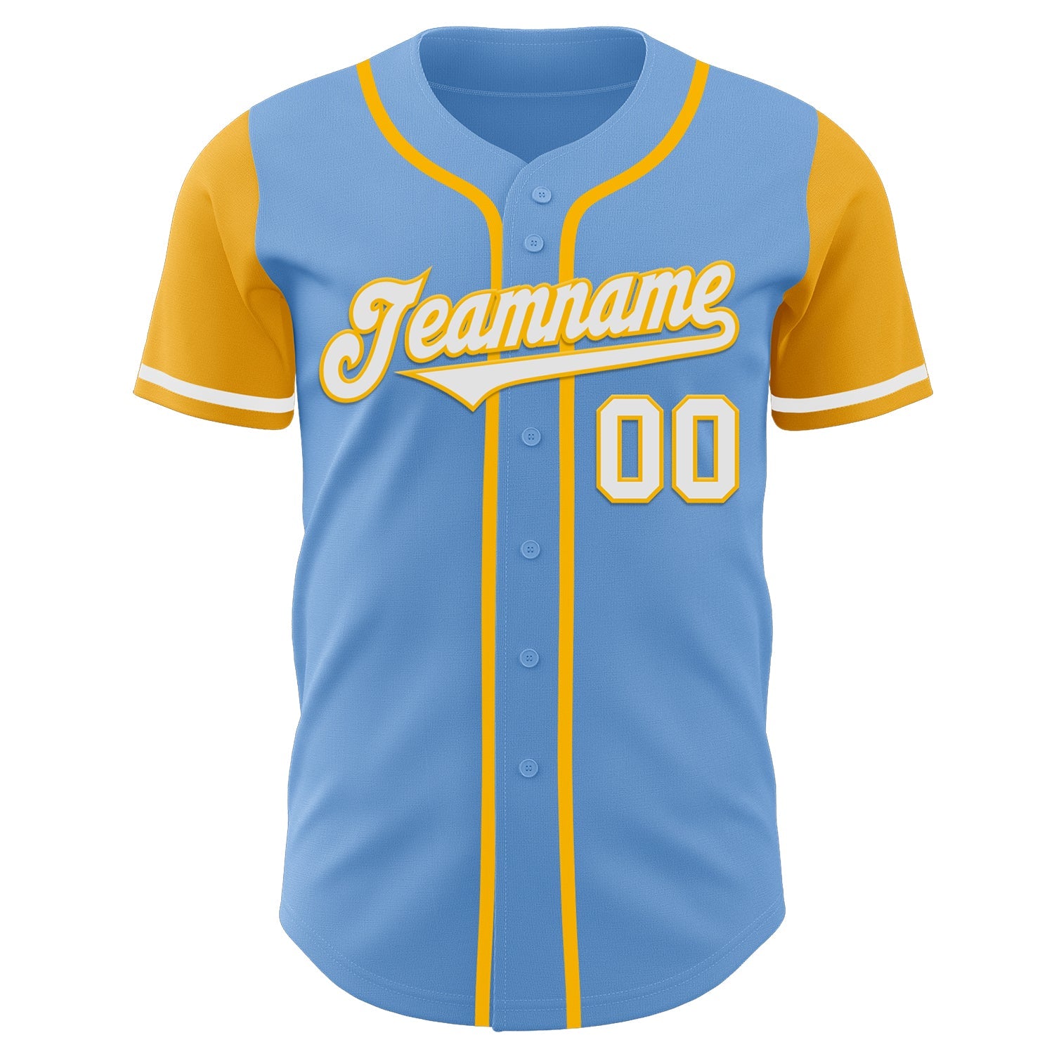 Custom Light Blue White-Gold Authentic Two Tone Baseball Jersey view 2