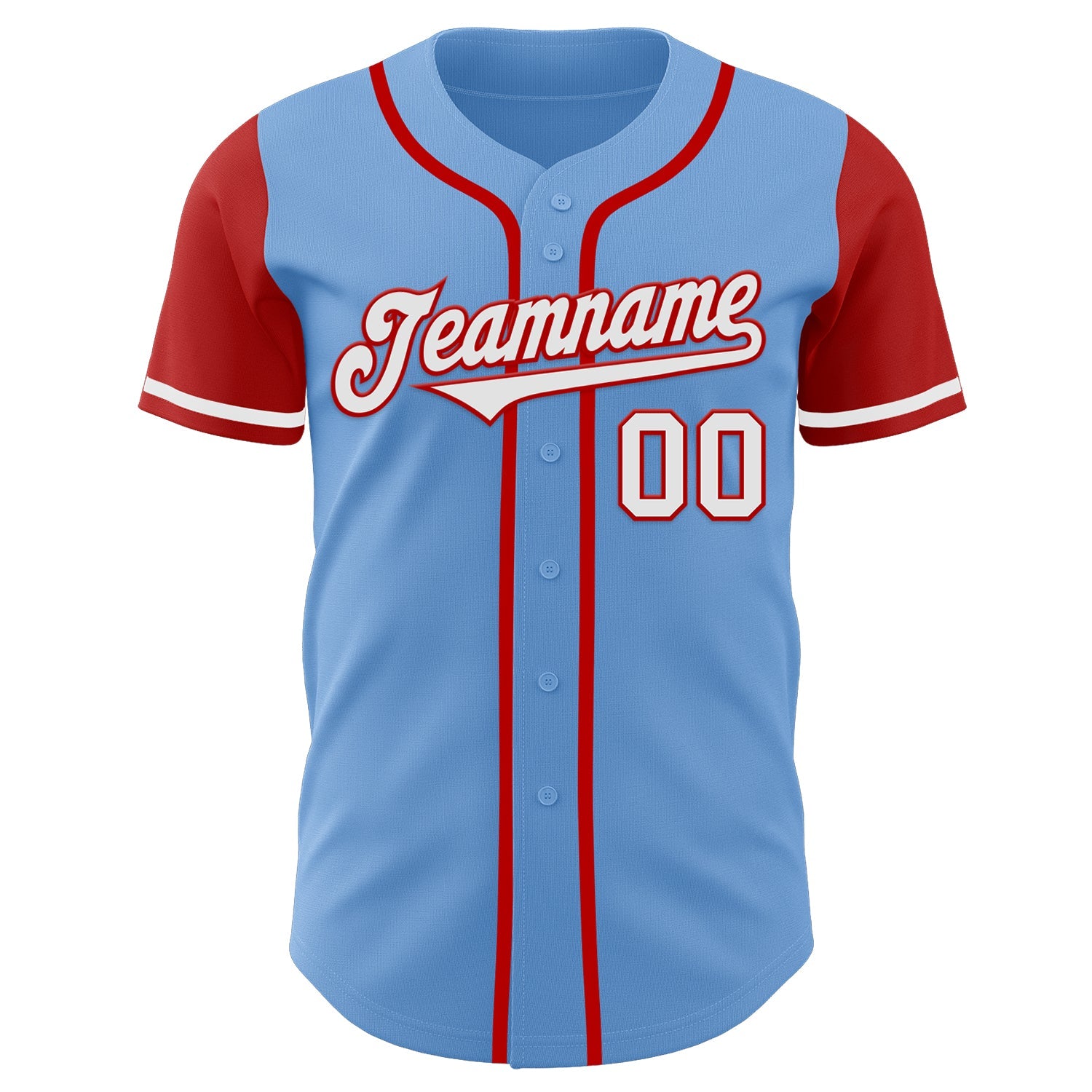Custom Light Blue White-Red Authentic Two Tone Baseball Jersey view 2