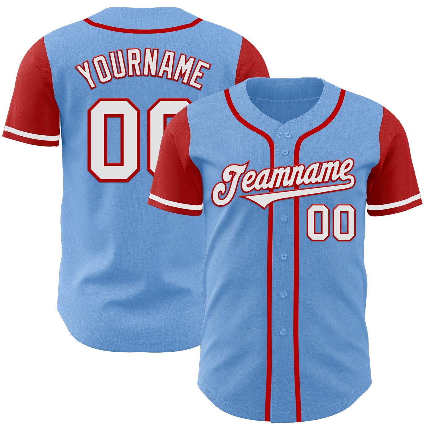 Custom Light Blue White-Red Authentic Two Tone Baseball Jersey - Main View