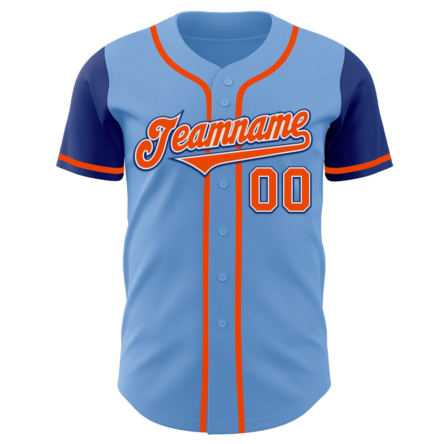 Custom Light Blue Orange-Royal Authentic Two Tone Baseball Jersey view 2