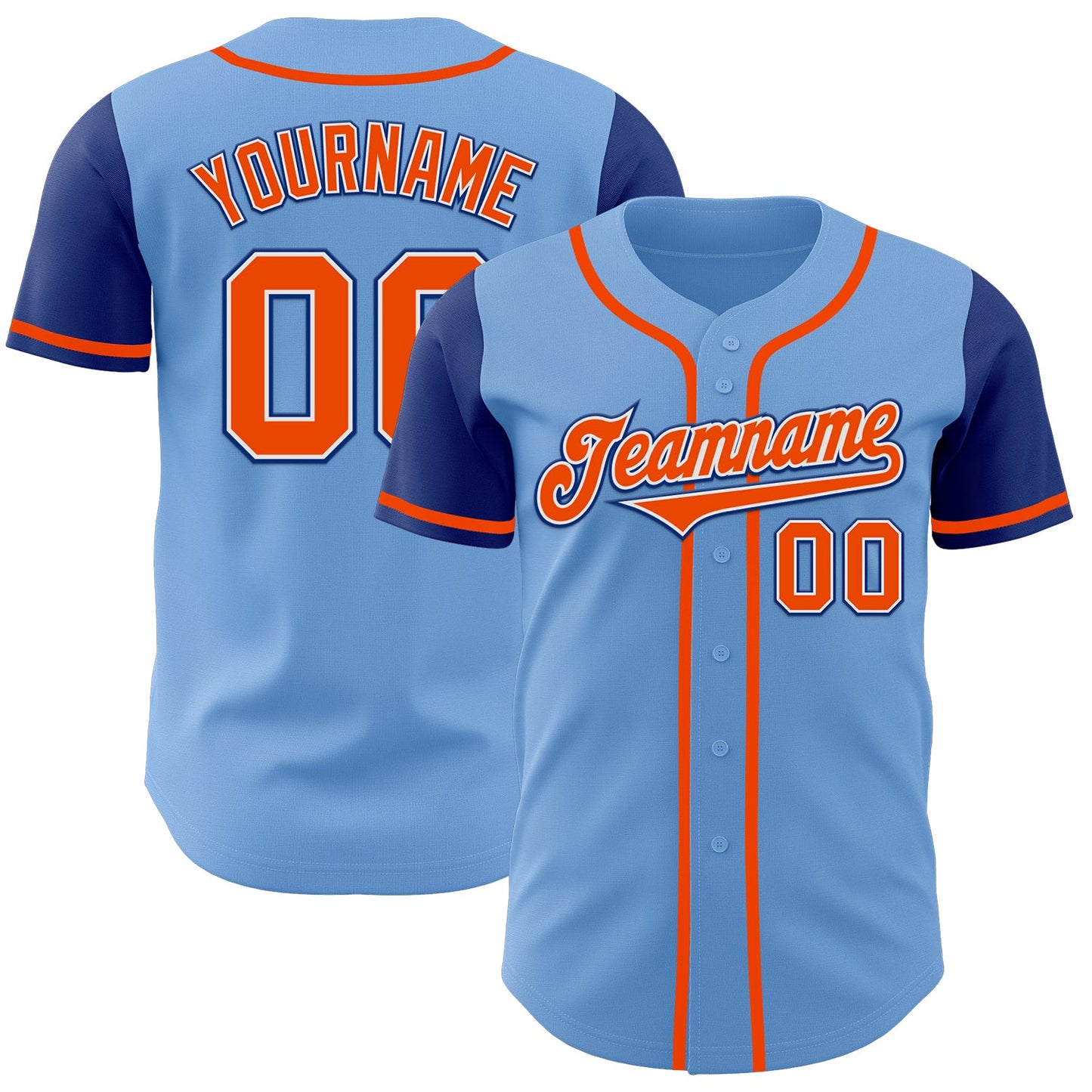 Custom Light Blue Orange-Royal Authentic Two Tone Baseball Jersey - Main View