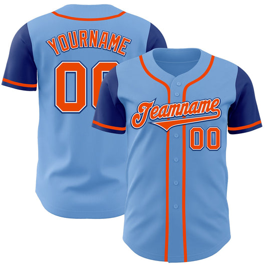 Custom Light Blue Orange-Royal Authentic Two Tone Baseball Jersey - Main View