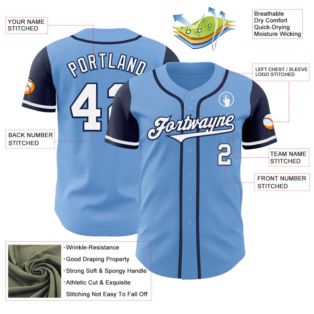 Custom Light Blue White-Navy Authentic Two Tone Baseball Jersey view 3