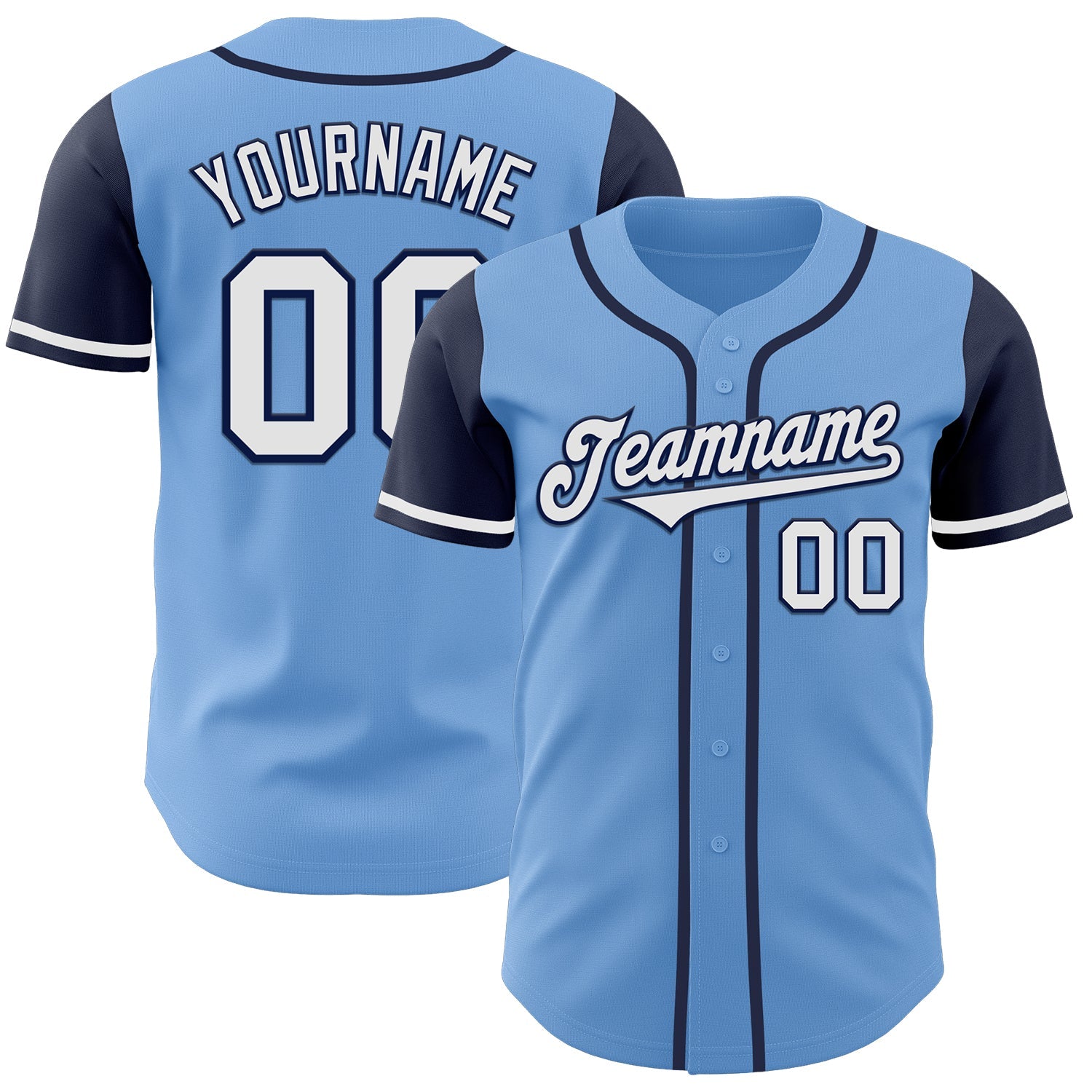 Custom Light Blue White-Navy Authentic Two Tone Baseball Jersey - Main View