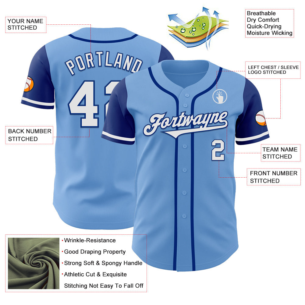 Custom Light Blue White-Royal Authentic Two Tone Baseball Jersey view 3