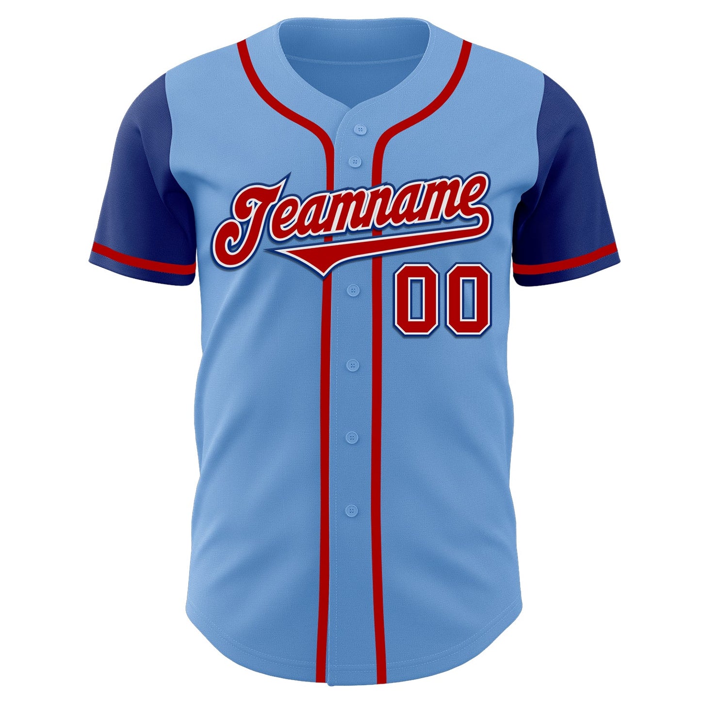 Custom Light Blue Red-Royal Authentic Two Tone Baseball Jersey view 2