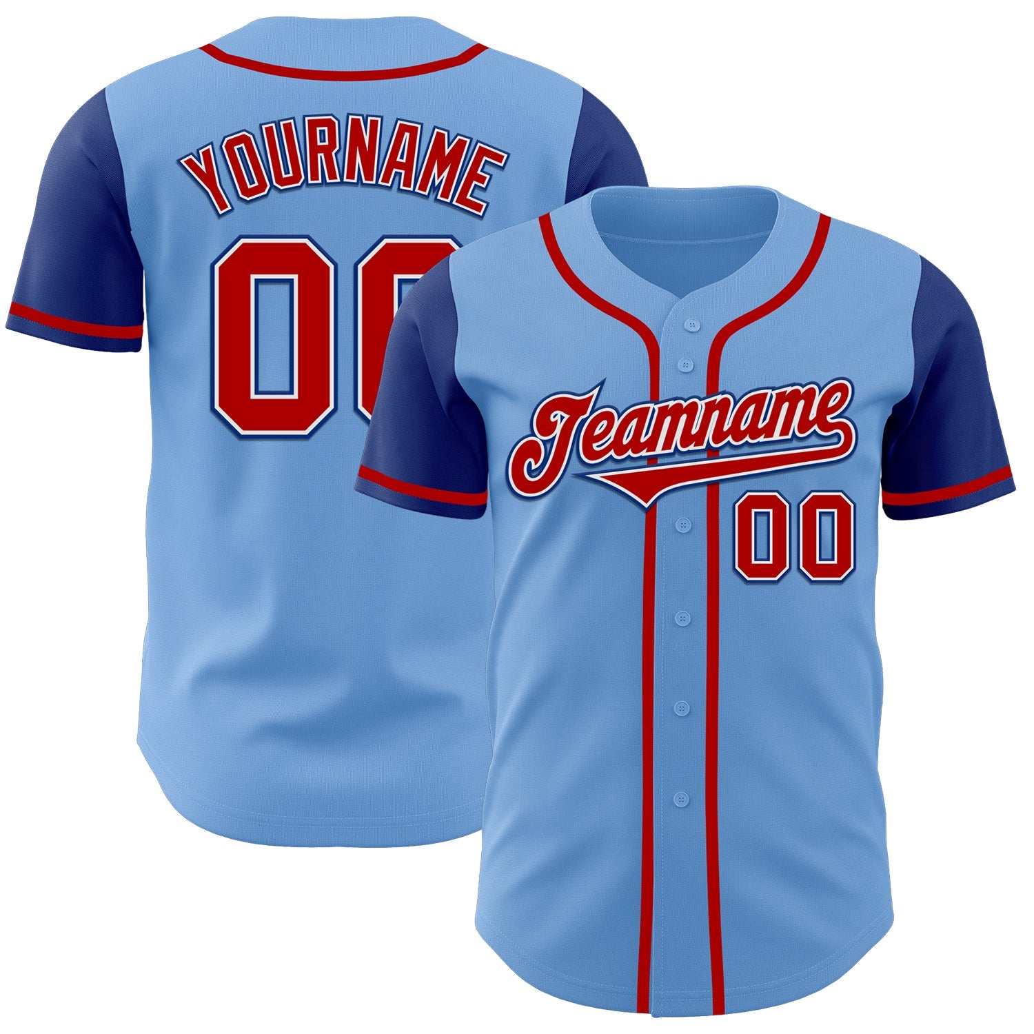 Custom Light Blue Red-Royal Authentic Two Tone Baseball Jersey - Main View