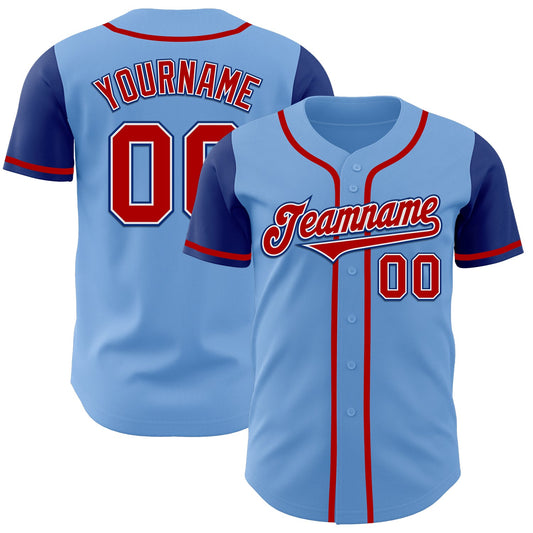 Custom Light Blue Red-Royal Authentic Two Tone Baseball Jersey - Main View