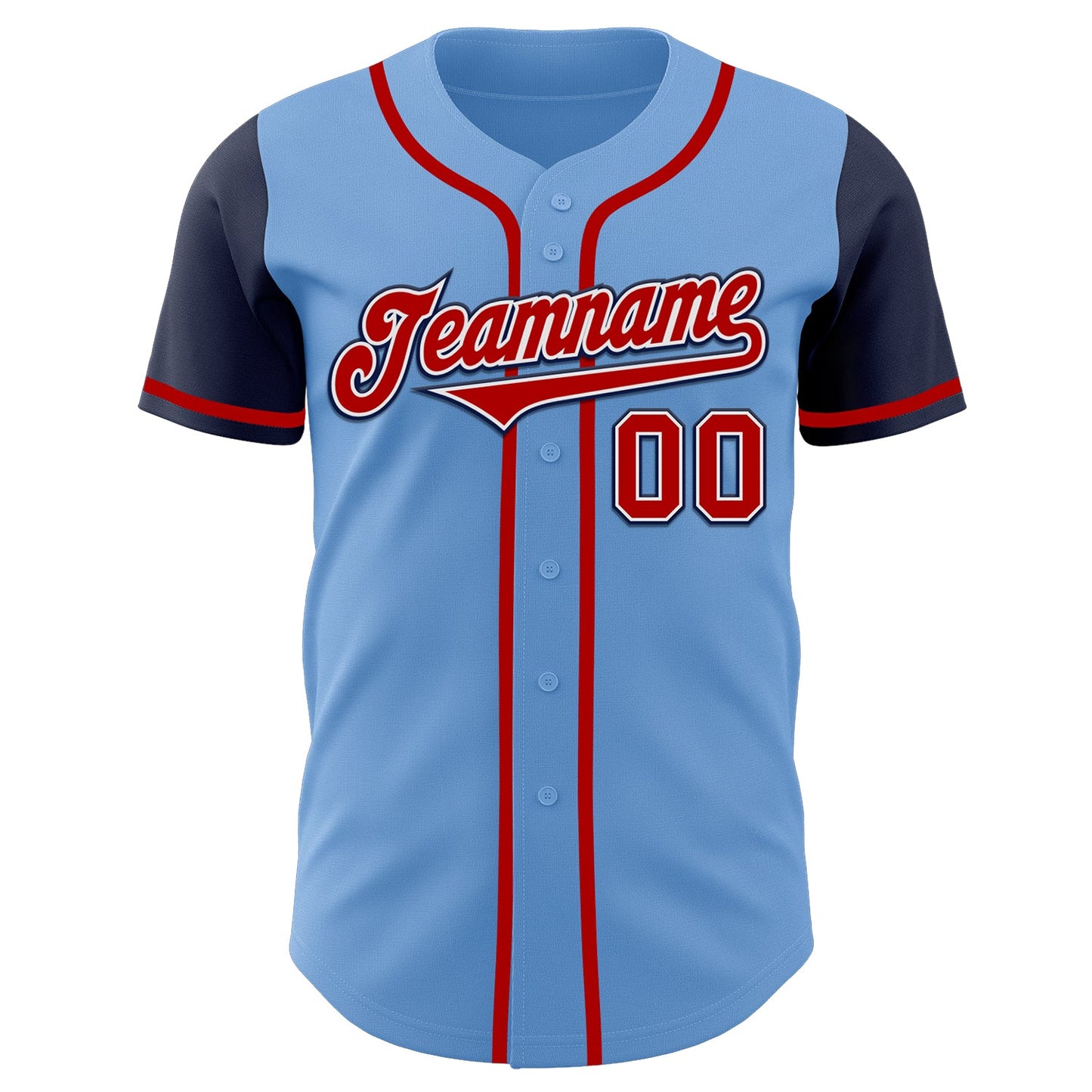 Custom Light Blue Red-Navy Authentic Two Tone Baseball Jersey view 2