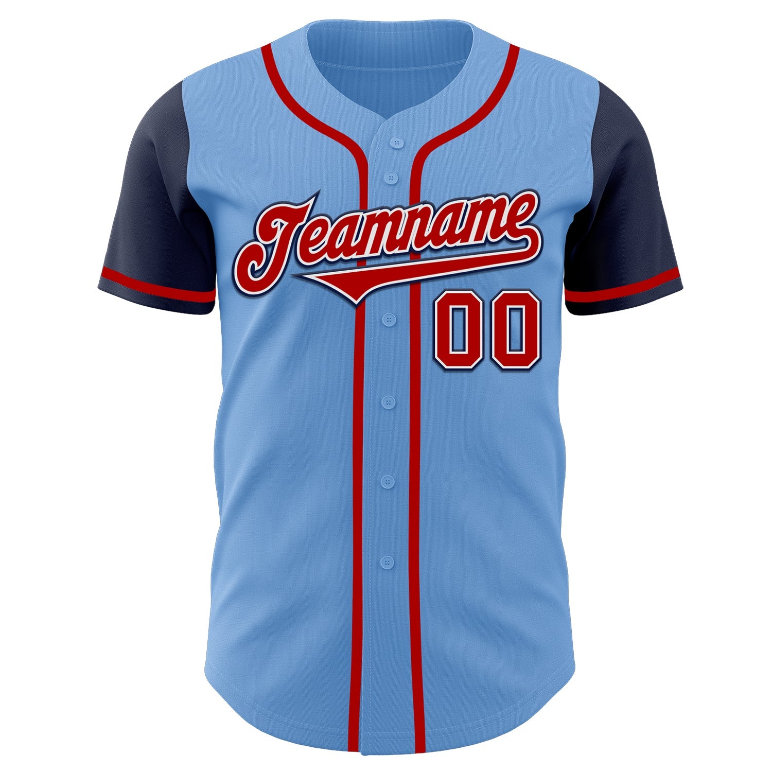 Custom Light Blue Red-Navy Authentic Two Tone Baseball Jersey view 2