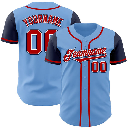 Custom Light Blue Red-Navy Authentic Two Tone Baseball Jersey - Main View