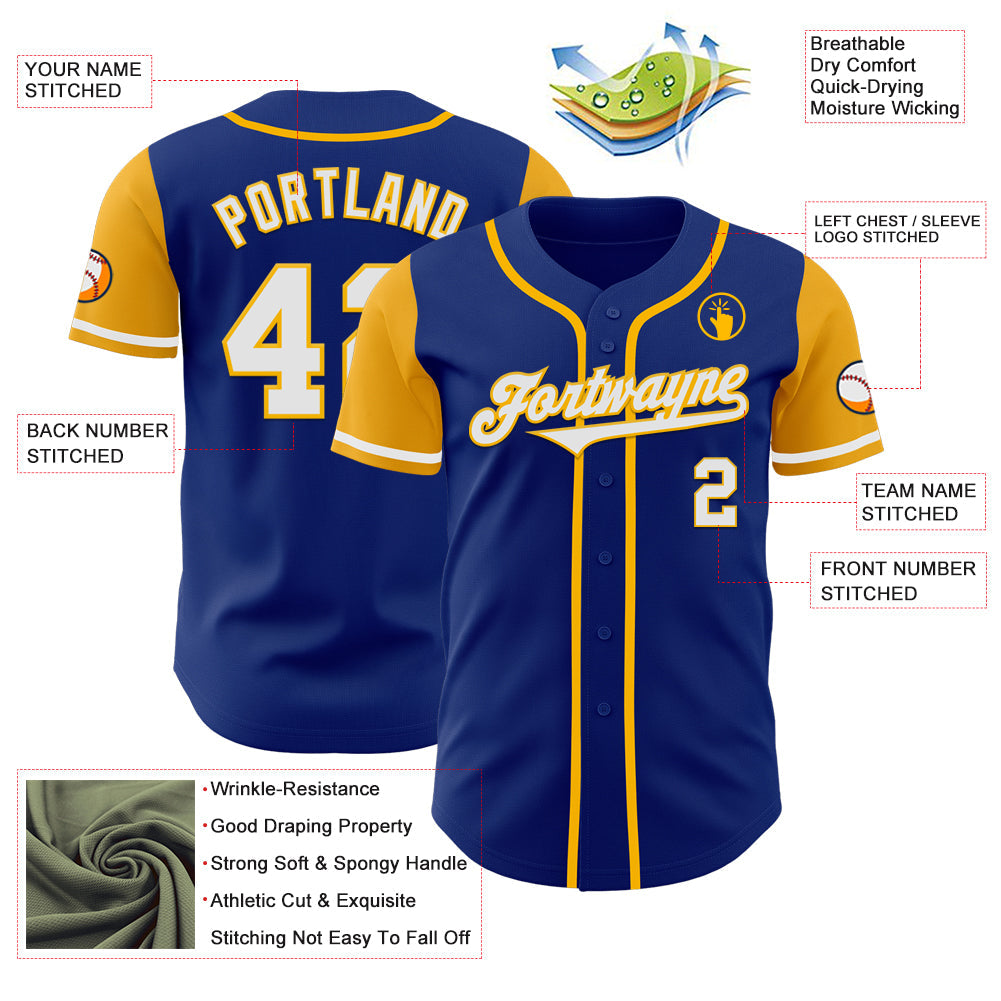 Custom Royal White-Gold Authentic Two Tone Baseball Jersey view 3