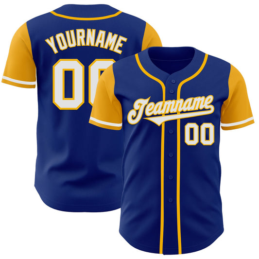 Custom Royal White-Gold Authentic Two Tone Baseball Jersey - Main View