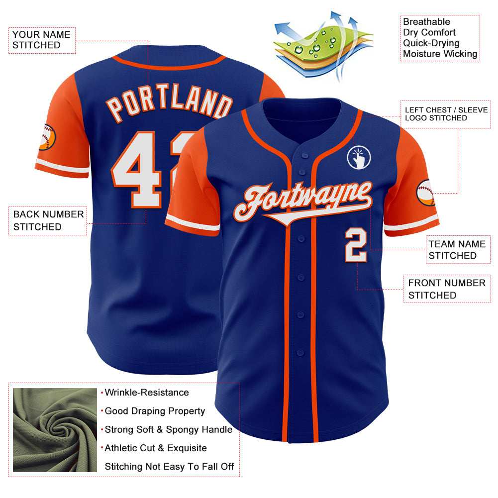 Custom Royal White-Orange Authentic Two Tone Baseball Jersey view 3