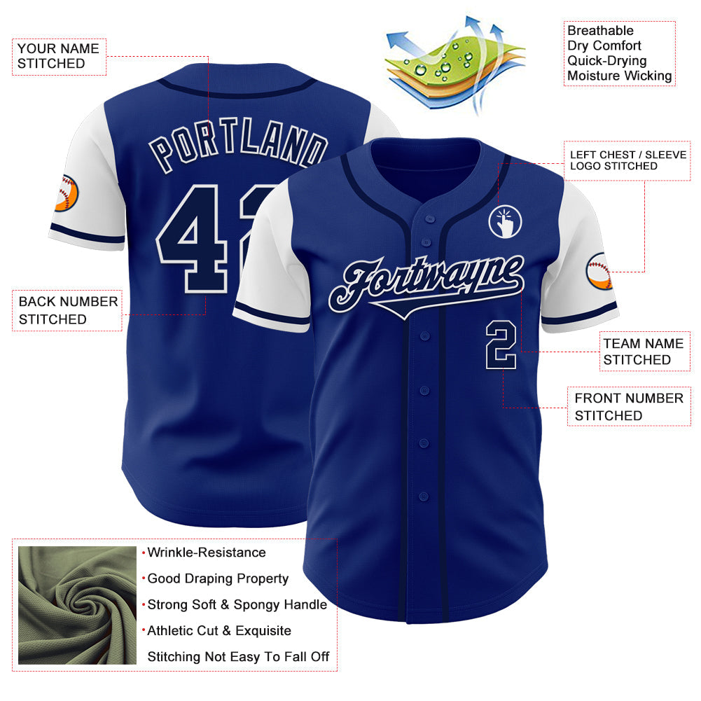 Custom Royal Navy-White Authentic Two Tone Baseball Jersey view 3