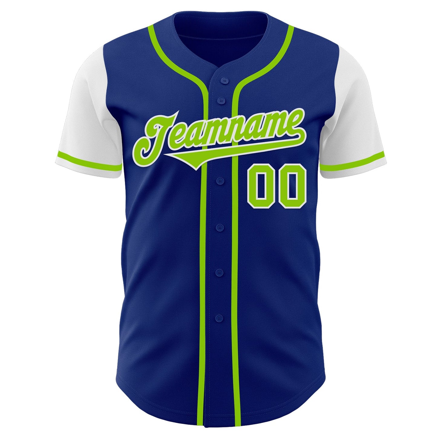 Custom Royal Neon Green-White Authentic Two Tone Baseball Jersey view 2