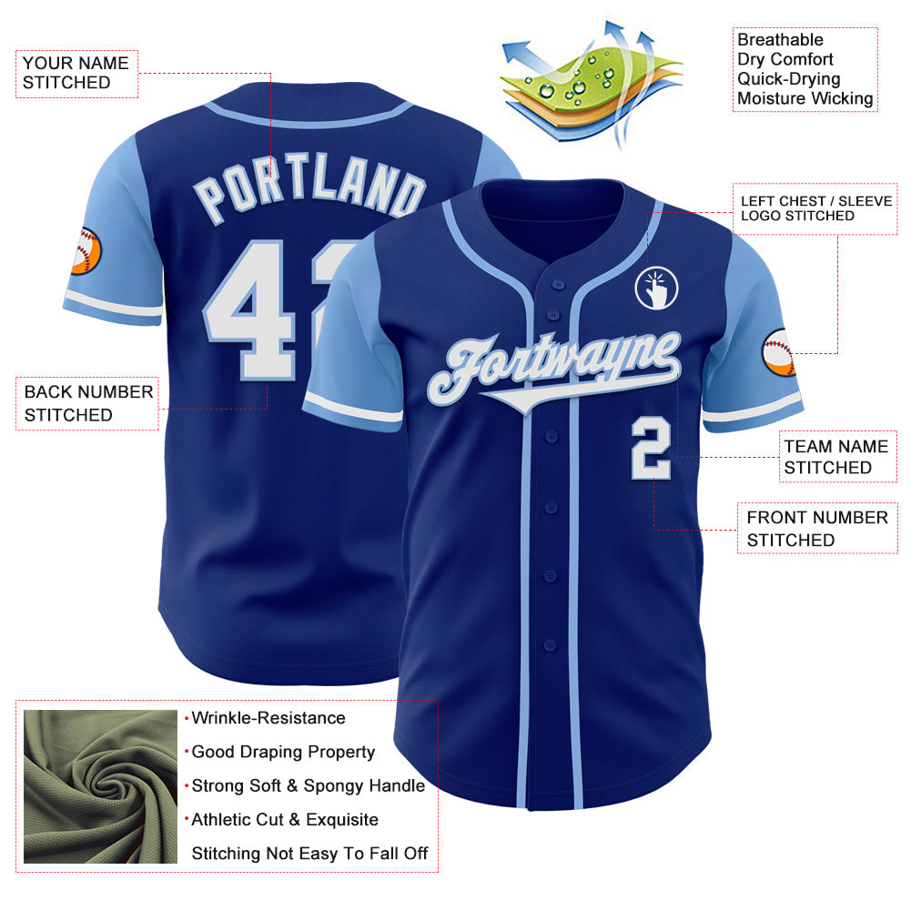 Custom Royal White-Light Blue Authentic Two Tone Baseball Jersey view 3